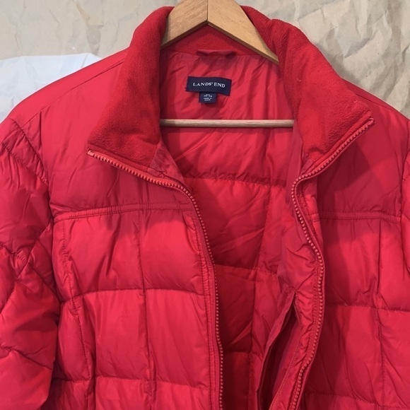 Lands’ End || Down Feather Red Winter Parka Style Zipper Quilted Jacket XL 42-44 - Picture 11 of 17